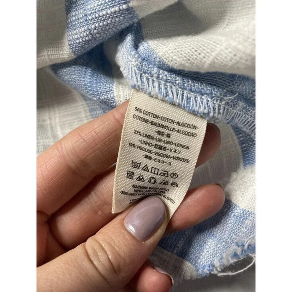 Free People Womens Away At Sea Blue Striped Button-Down Top Shirt Size Large - Picture 10 of 11